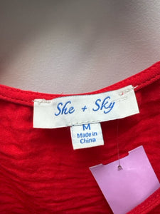 Size M She & Sky Red Solid Tank Top