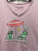 Load image into Gallery viewer, Size M Life is Good Purple beach print Shirt
