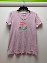 Load image into Gallery viewer, Size M Life is Good Purple beach print Shirt
